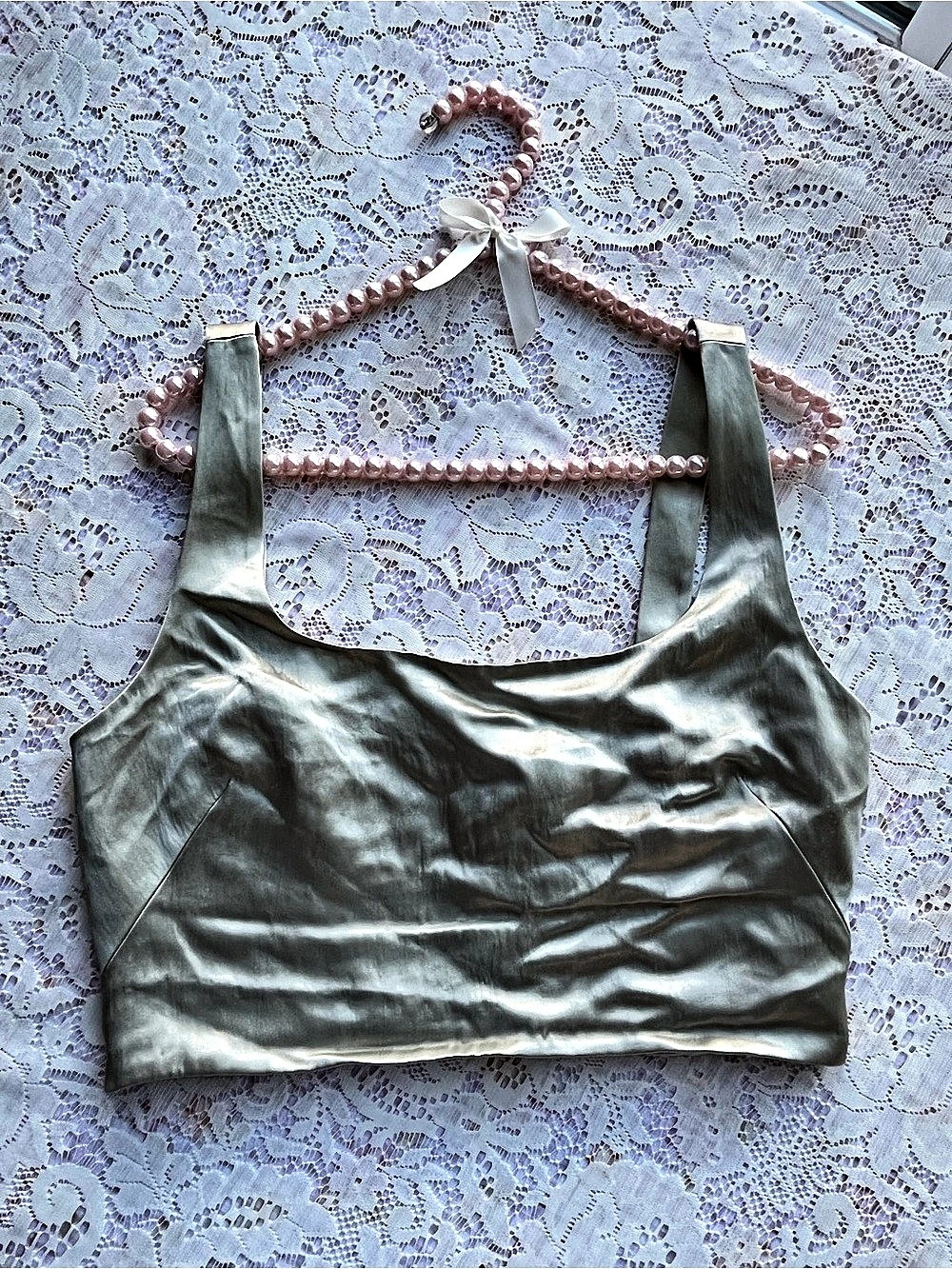 Banana Republic Satin Square-Neck Cropped Tank Gray Size 4